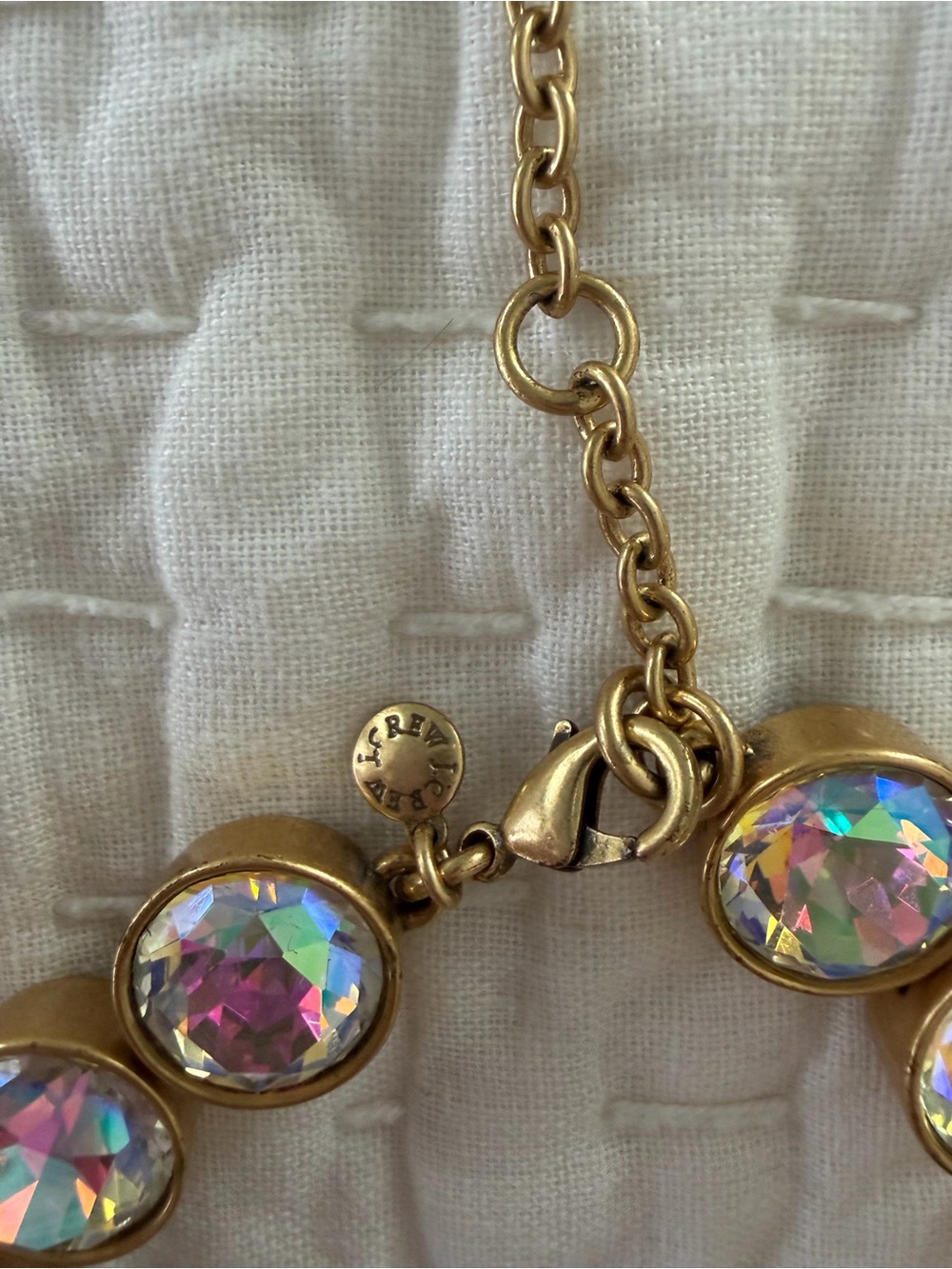 J Crew Large Gem Stone Crystal Gold Tone Costume Jewelry Necklace - Picture 2 of 4